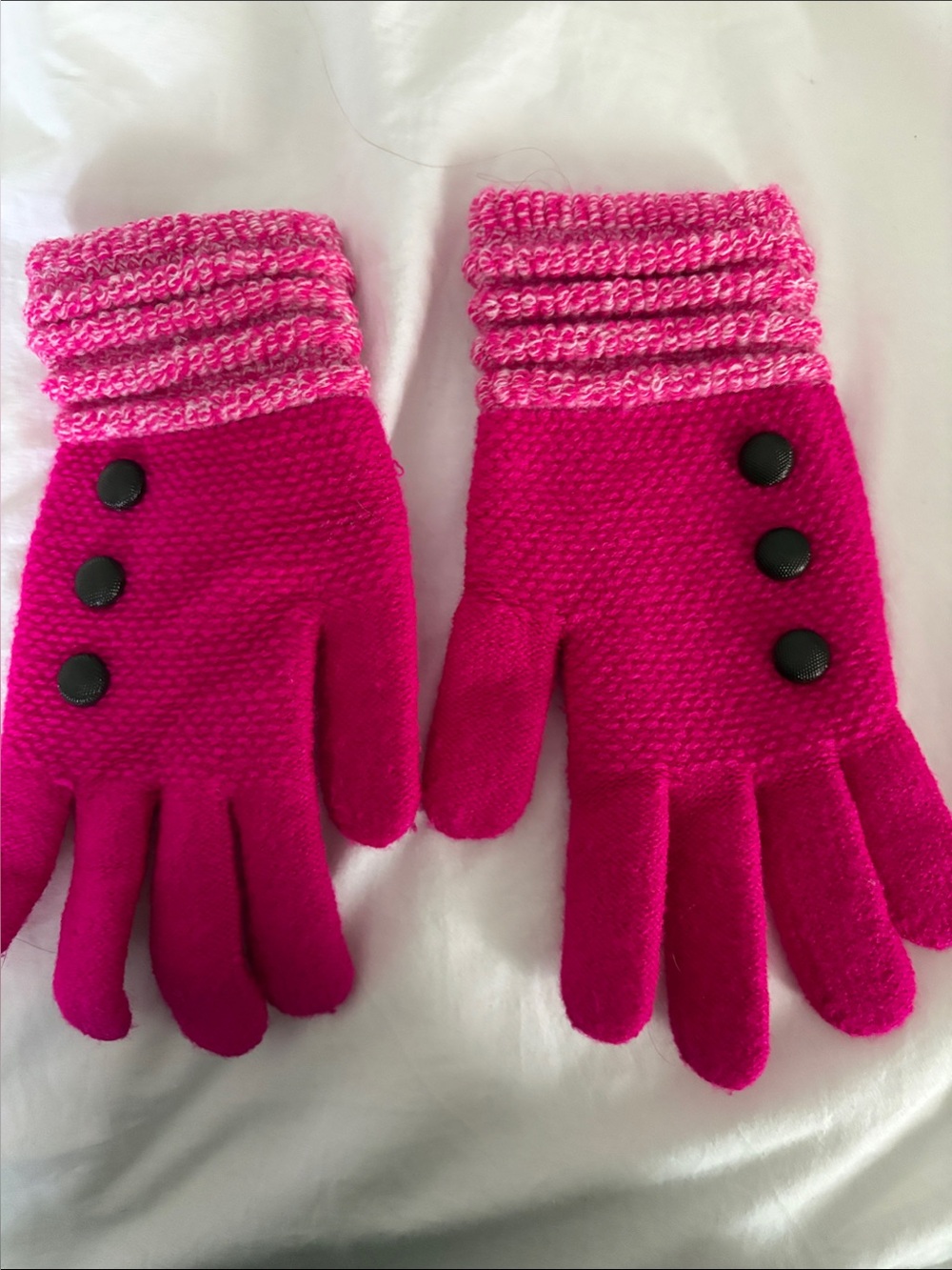 Fuchsia Knit Cuff Gloves with Button Detail